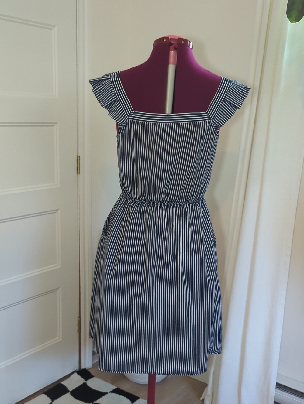 Blue & White Striped Square-Neck Midi Dress - Picture 5 of 6